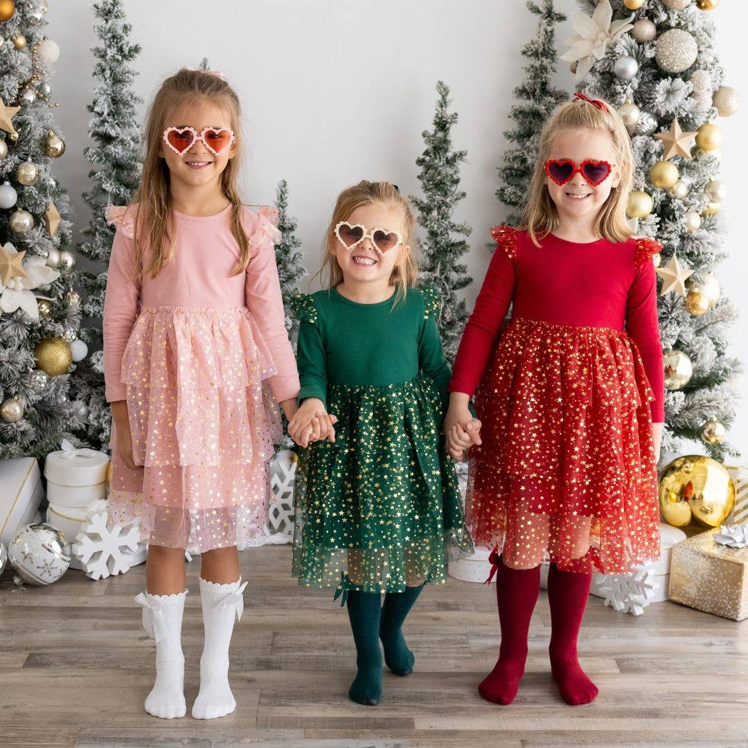 Blush Shimmer Christmas Long Sleeve Tutu Dress: 3T Girl DressSweet WinkTAYLOR + MAX