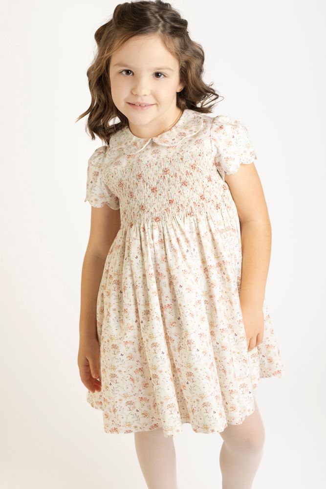 Burgundy Whimsical Floral Dress - Smocked Bodice - Scallop Collar Girl DressLuli and MeTAYLOR + MAX