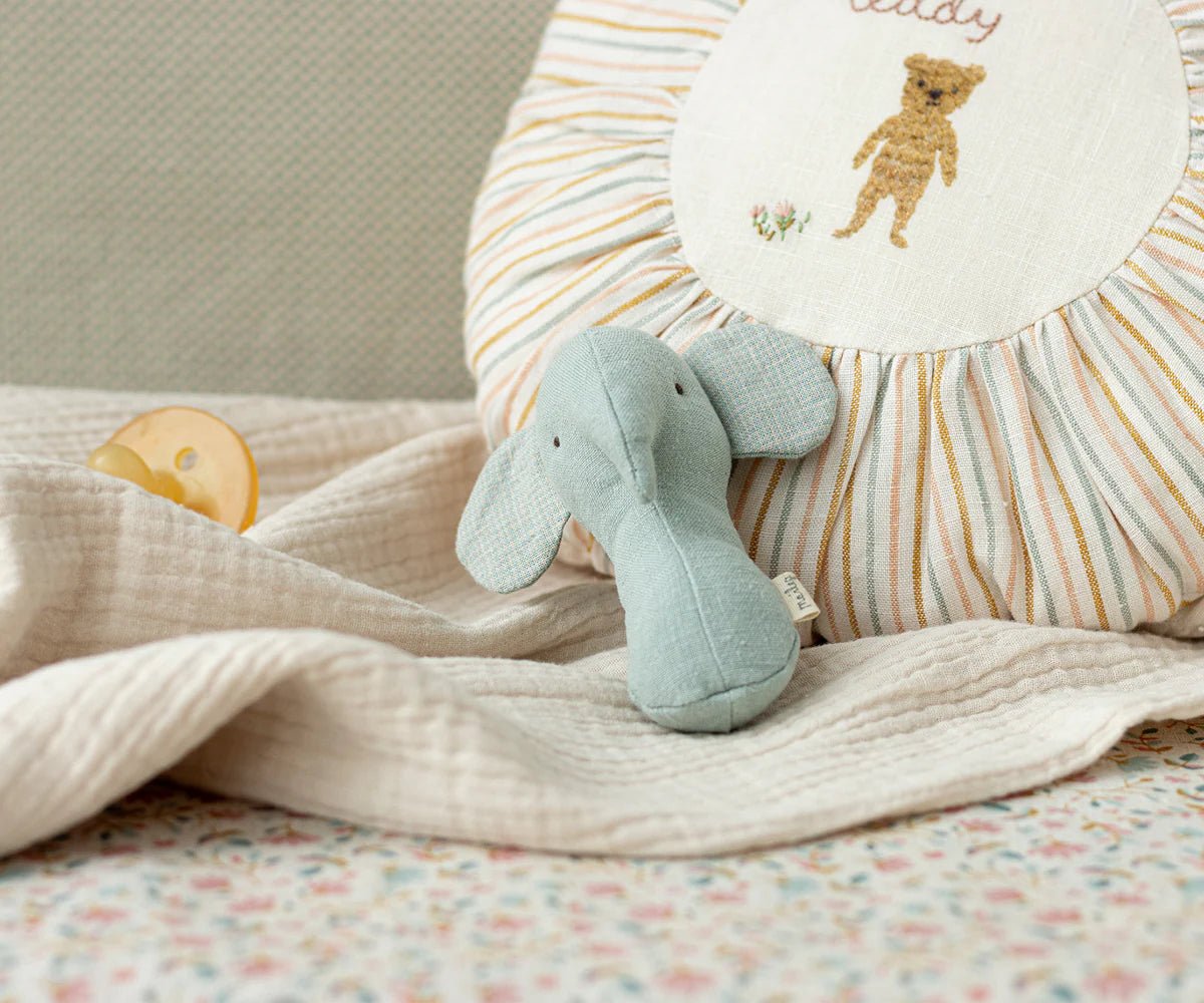 Lullaby Friends Rattle | Light Dusty Blue Elephant Baby RattleMailegTAYLOR + MAX