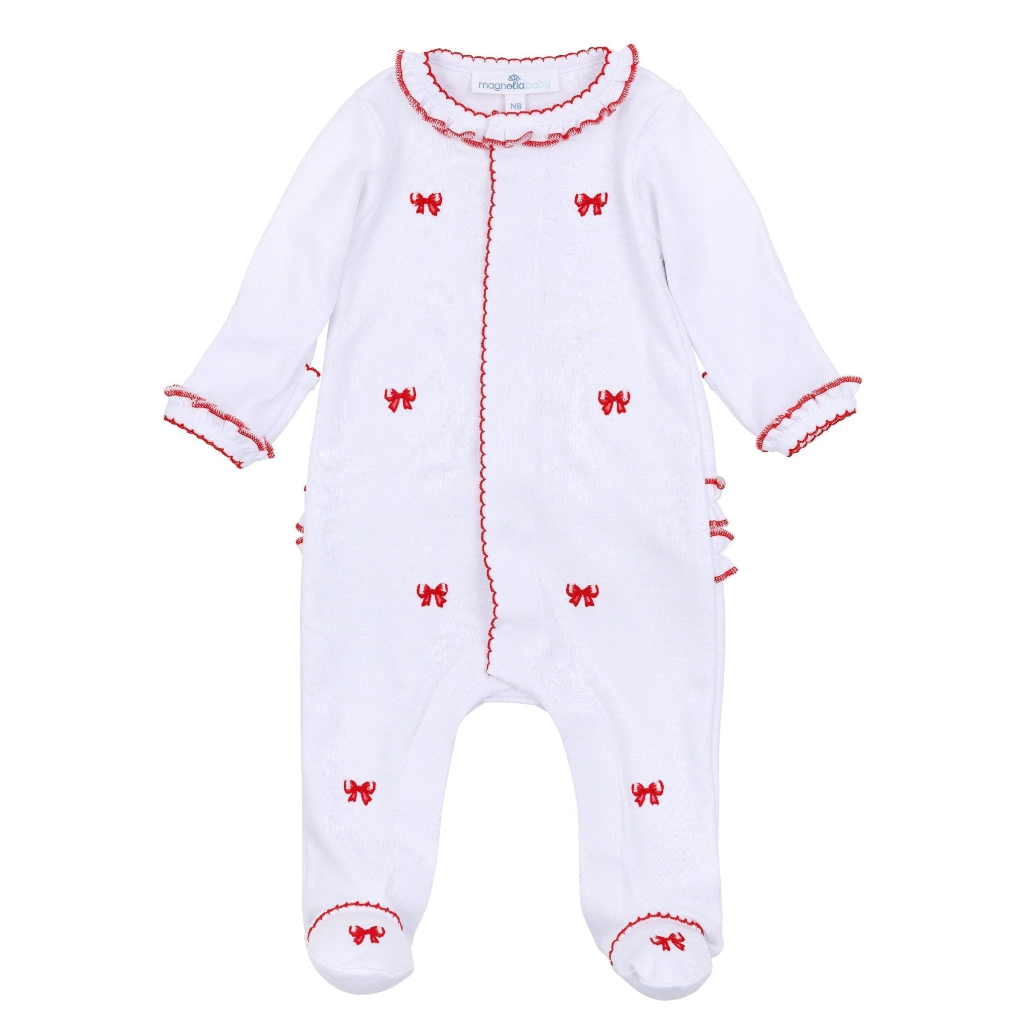 Scarlett Bows Scattered Ruffle Footie: Newborn Magnolia BabyTAYLOR + MAX