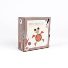 Wooden shapes puzzle packaging on a white background