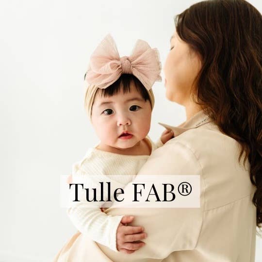 Baby Bling® Tulle FAB® soft nylon headband with tulle bow: Pleated White hair bowsBaby Bling BowsTAYLOR + MAX