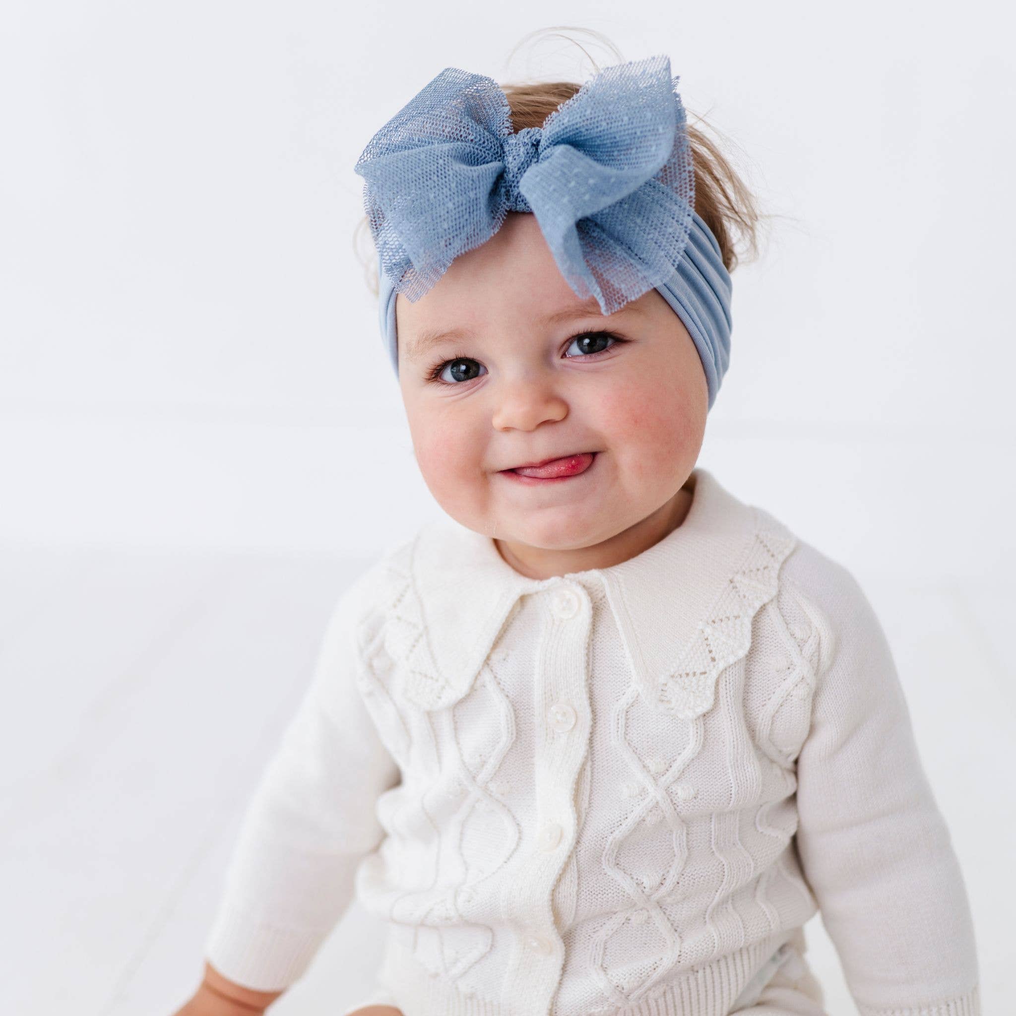 Baby Bling® Tulle FAB® soft nylon headband with tulle bow: Pleated White hair bowsBaby Bling BowsTAYLOR + MAX
