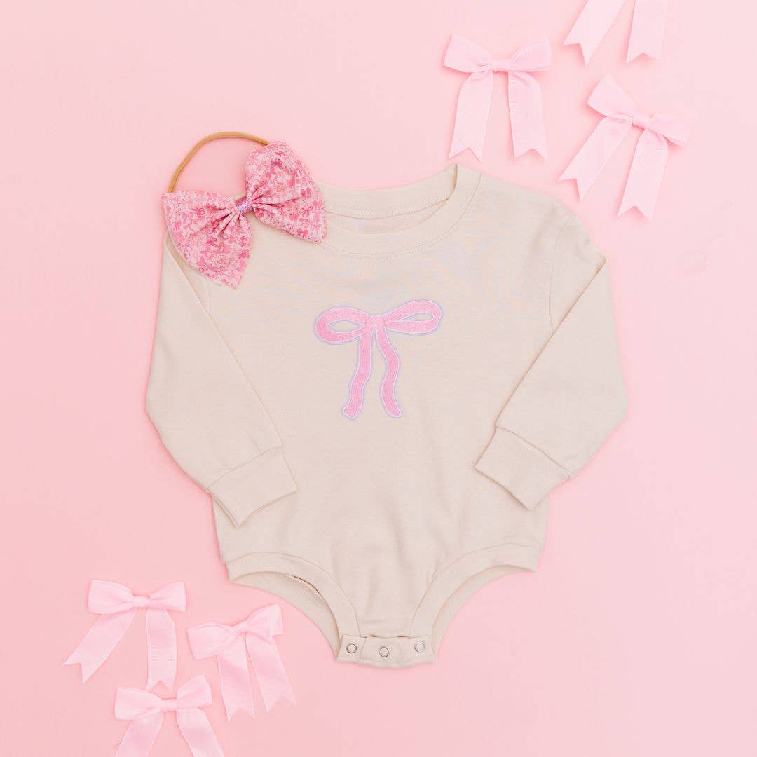 Coquette Bow Patch Long Sleeve Romper - Natural Baby & ToddlerSweet WinkTAYLOR + MAX