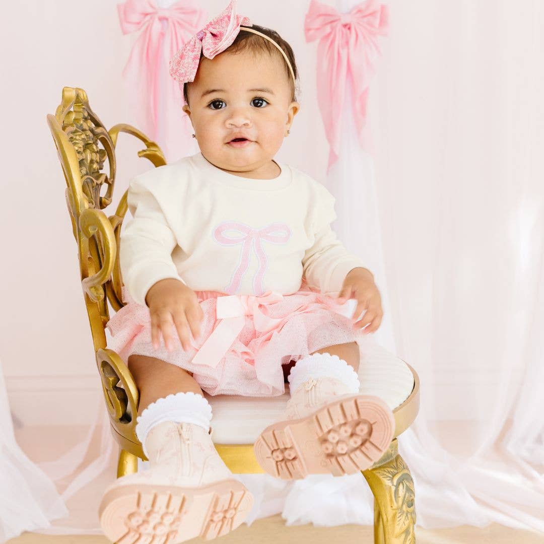 Coquette Bow Patch Long Sleeve Romper - Natural Baby & ToddlerSweet WinkTAYLOR + MAX