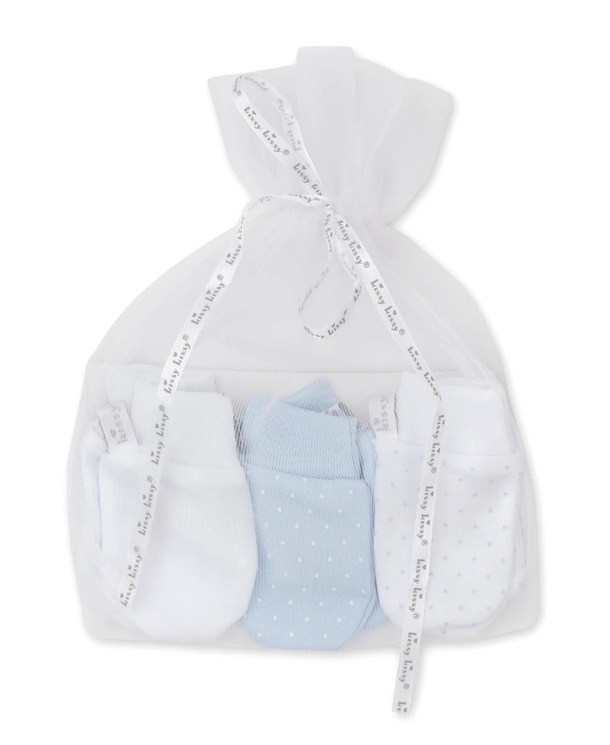 Kissy Dots 3 Pack Blue Mittens Set w/ Tulle Bag NewbornKissy KissyTAYLOR + MAX